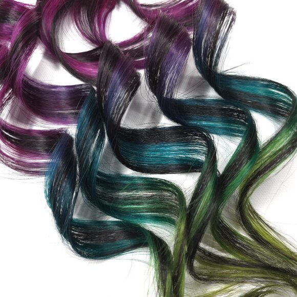 12 inch Fuchsia Jade Green Hair Color Remy Clip in Human Hair Extensions - Picture 1 of 5
